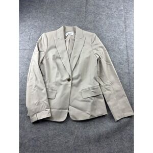 Calvin Klein Womens Blazer Beige Stretch Notch Lapel Flap Pockets 6P Petite $140